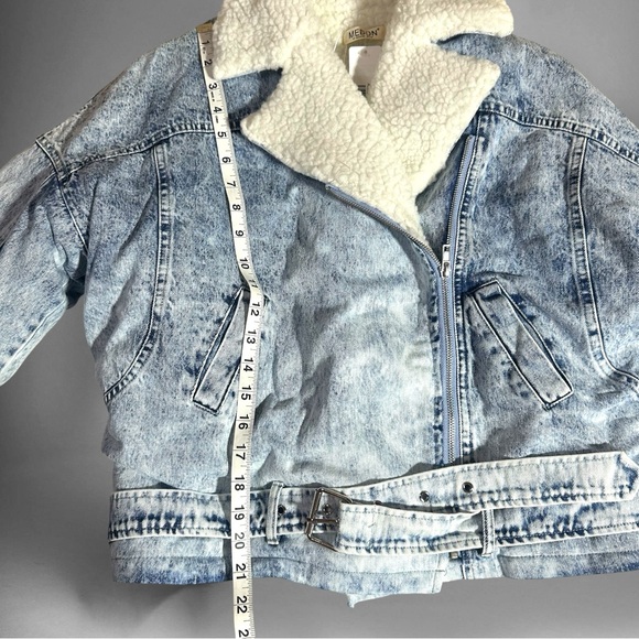 Mebon Sherpa-Lined Denim Jacket NWT Blue Acid Wash Jean Coat Size L - Picture 5 of 10